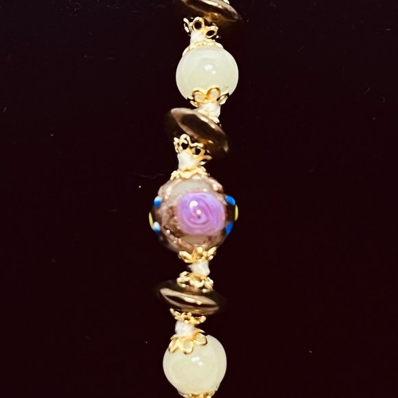 IBB Italy Gold Tone, Pink, Purple And White Hand Made Venetian Glass Bracelet - Picture 4 of 4